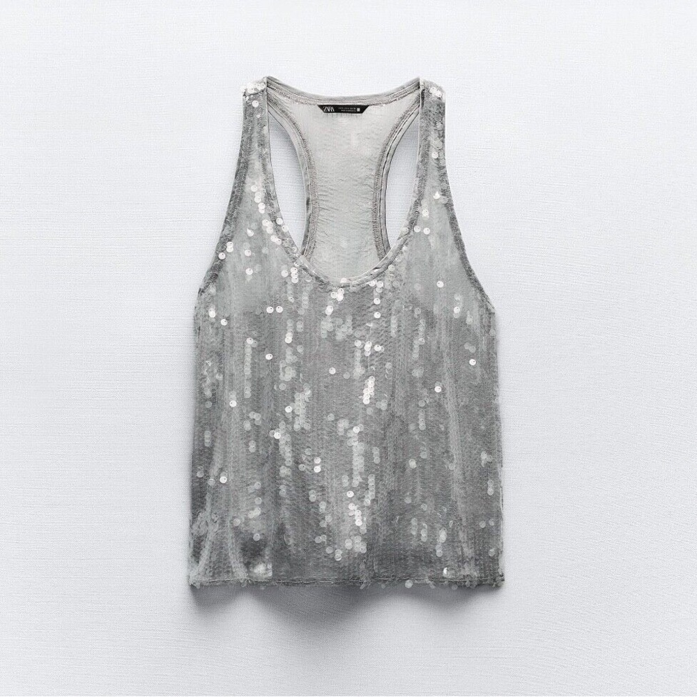 Zara Silver Sequin Tank Top